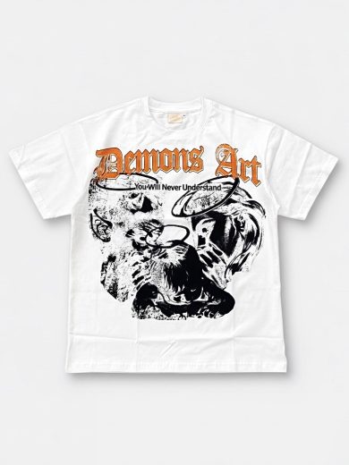 Demons Art Boxy Graphic Tee – Pure Chaos (White)