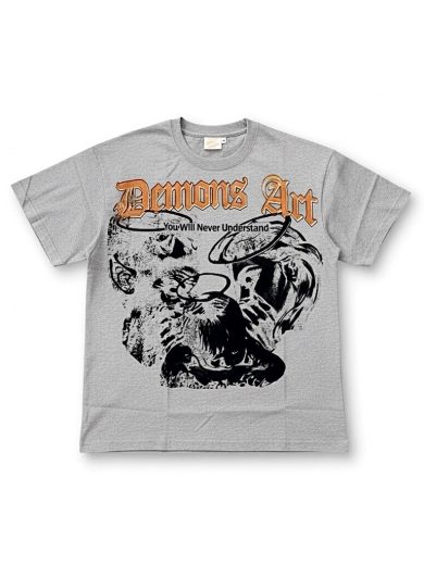 Demons Art Boxy Graphic Tee – Ash Pulse (Gray)