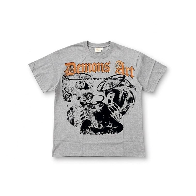 Demons Art Boxy Graphic Tee – Ash Pulse (Gray)
